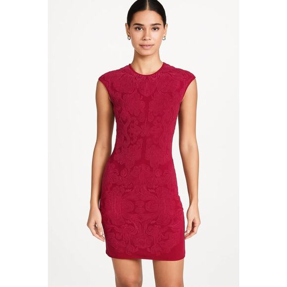 RVN Women’s XS Red & Pink Jacquard Bodycon Mini Dress - Picture 1 of 10